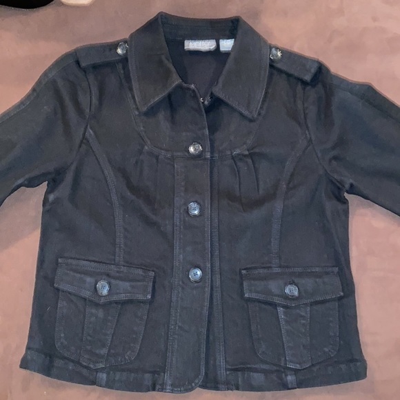 🍀Motto Black Stretch Denim jacket with button accents and 3/4 Sleeve size Small - Picture 2 of 8